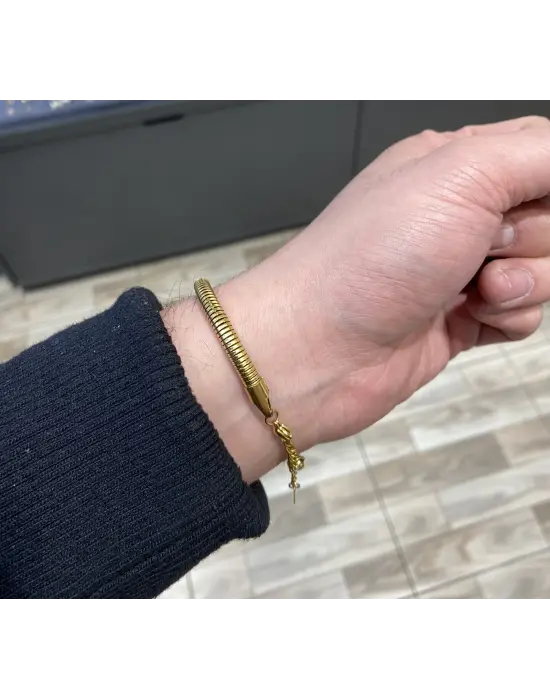 Kalın Burgu Zincir Erkek Bileklik Sarı Renk Kararmaz Çelik