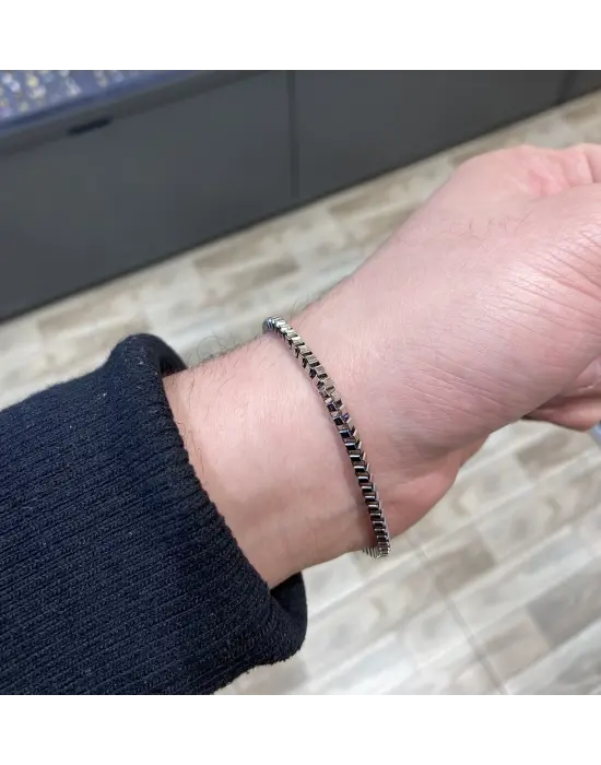 İnce Sık Zincirli Gümüş Kaplama Paslanmaz Çelik Bileklik Erkek