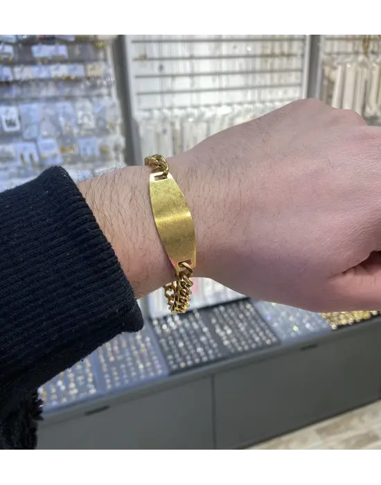 Lazerle Yazı & İsim Yazılabilir Altın Kaplama Steel Bileklik