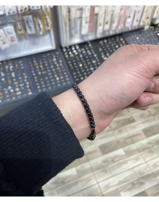 Siyah Zincir Erkek Bileklik: Plakalı İsim Yazılabilir