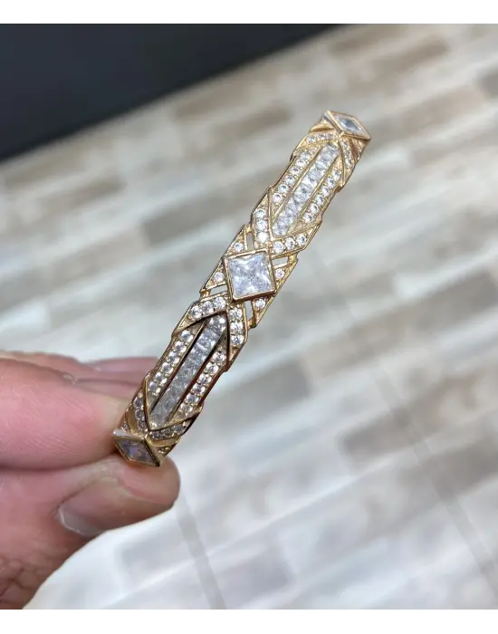 Rose Gold Bakır Rengi Taşlı Xuping Çelik Kelepçe Bilezik