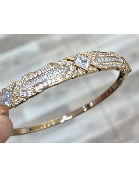 Rose Gold Bakır Rengi Taşlı Xuping Çelik Kelepçe Bilezik