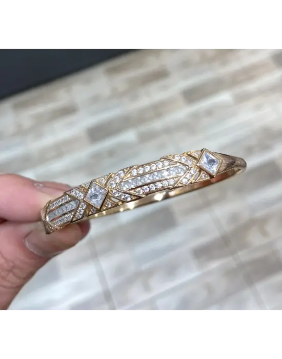 Rose Gold Bakır Rengi Taşlı Xuping Çelik Kelepçe Bilezik