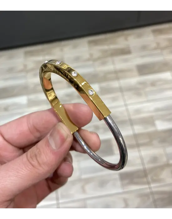 Tiffany Model İki Renkli (Altın-Gümüş) Kelepçe Bilezik