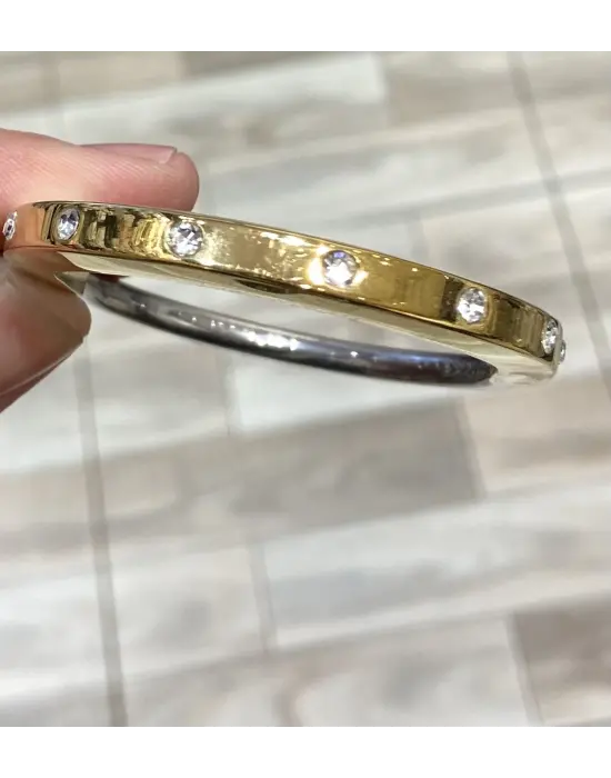 Tiffany Model İki Renkli (Altın-Gümüş) Kelepçe Bilezik