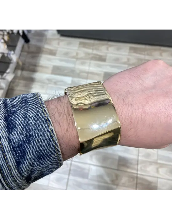 Sarı Altın Renginde Kalın Kelepçe Bileklik