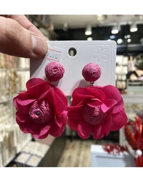 Pembe Eflatun Sallantılı Yaz Tatili Küpesi İple Örülmüş