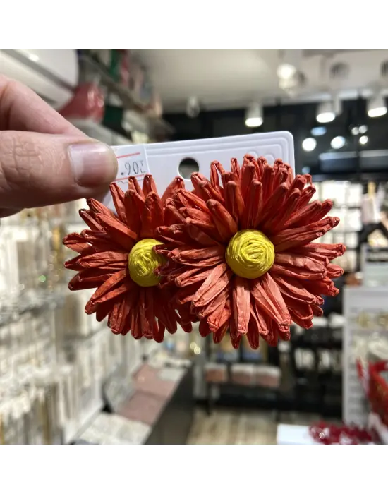 Turuncu Yapraklı Ortası Sarı Çiçek Küpe