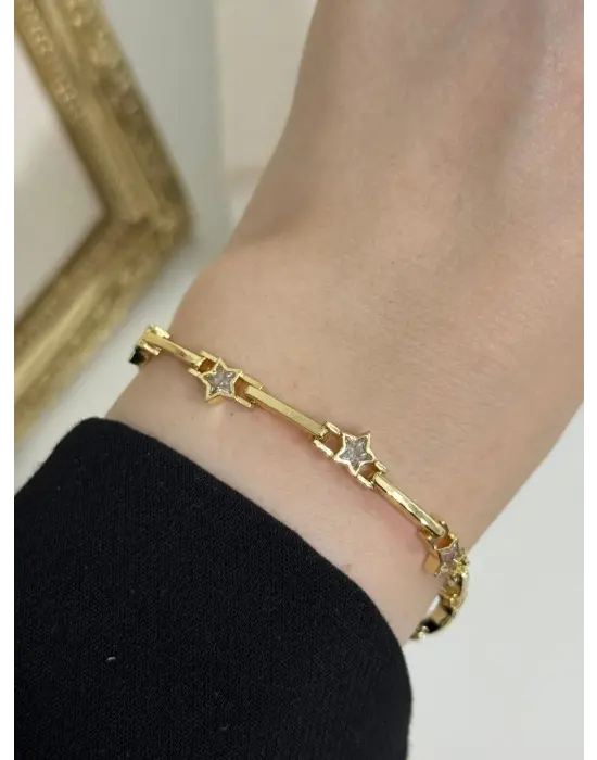 Beyaz Taşlı Köşeli Yıldız Kadın Çelik Bileklik Xuping Vip Kaplama