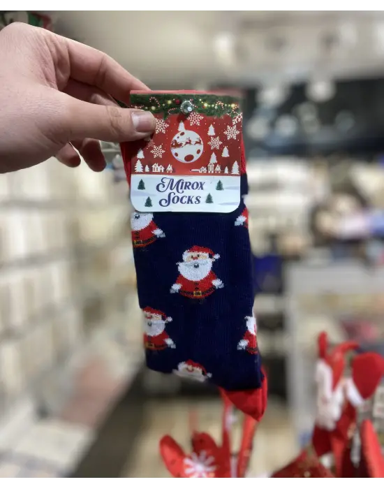 Mavi Renk Noel Babalı Uzun Termal 42-46 Numara Yeni Yıl Çorap