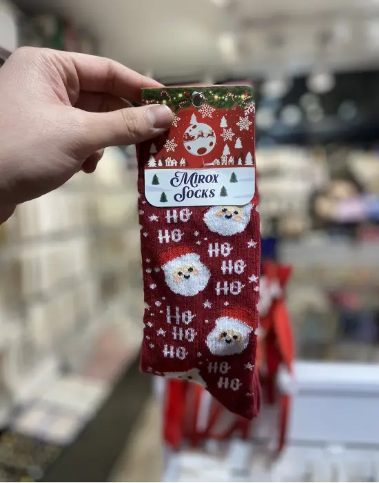 Ho Ho Ho Yazılı Kırmızı Renk Noel Babalı Yılbaşı Çorabı Uzun Model Unisex