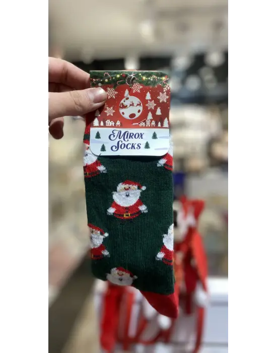 Yeşil Renk Erkek Yılbaşı Çorabı Uzun Kalın Katlamalı