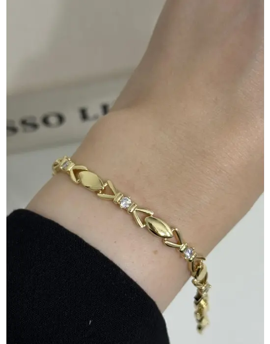 Geometrik Kurdele Fiyonk Tasarım 14 Ayar Altın Kaplama Çelik Kadın Bilekliği