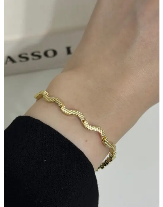 Düz Taşsız Tırtıklı Zincir Kadın Bileklik (14K Xuping)