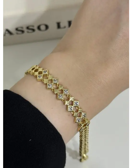 Kare & Üçgen Şekilli Çift Katlı Kalın Kararmaz Xuping Bileklik