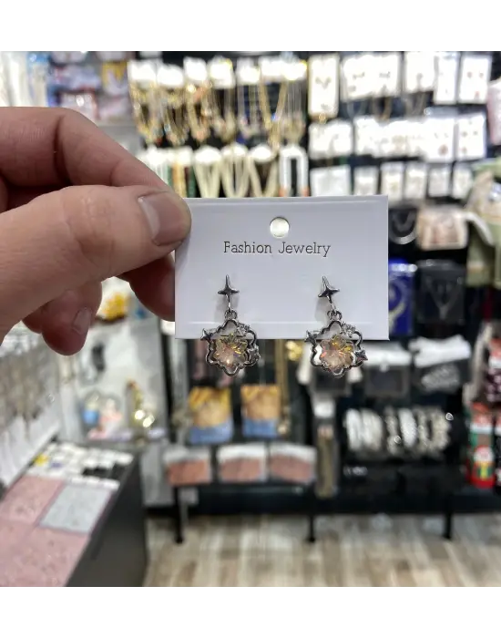 Renkli Çiçek Figürlü Y2K Kuzey Yıldız Detaylı Çelik Çocuk Küpesi