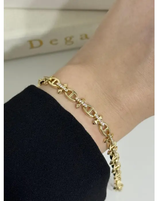 Ok Detaylı İç İçe Geçmiş Zincir Model Kararmaz Stainless Steel Kadın Bileklik