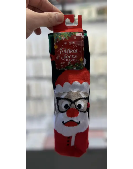 3 Lü Set Hediyelik Yılbaşı Çocuk Çorabı Siyah Yeşil 6-7-8-9 Yaş Arası