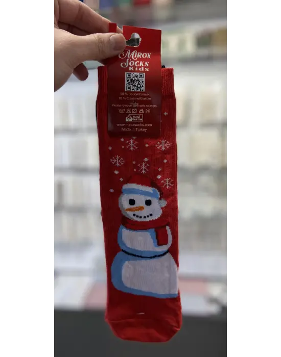 3 Adet Genç Yılbaşı Temalı Çorap: 9-10-11-12 Yaş Unisex Kardan Adamlı