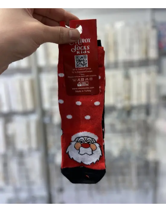 Noel 2026 Yeni Yıl Figürlü Çocuk Çorabı - Koyu Kırmızı Geyik Ev Araba Figür