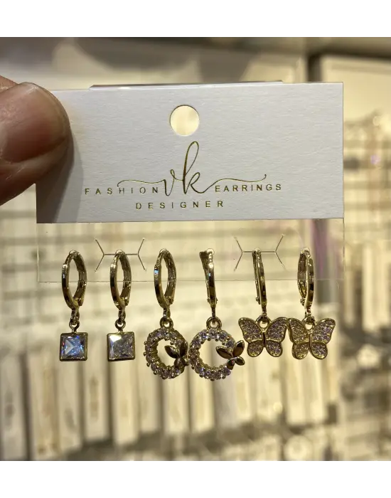 3 Çift Xuping Altın Kaplama Set Küpe Kelebek Şekilli