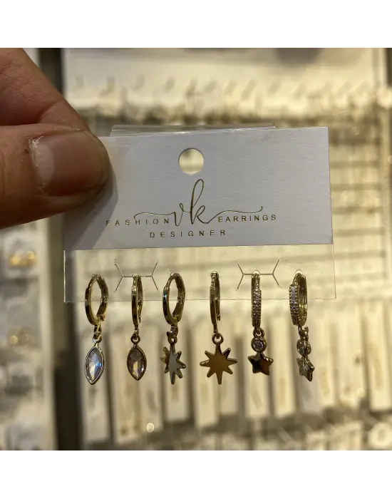 Yıldız Figürlü 3 Çift Çelik Set Küpe Altın Renk Kararmaz