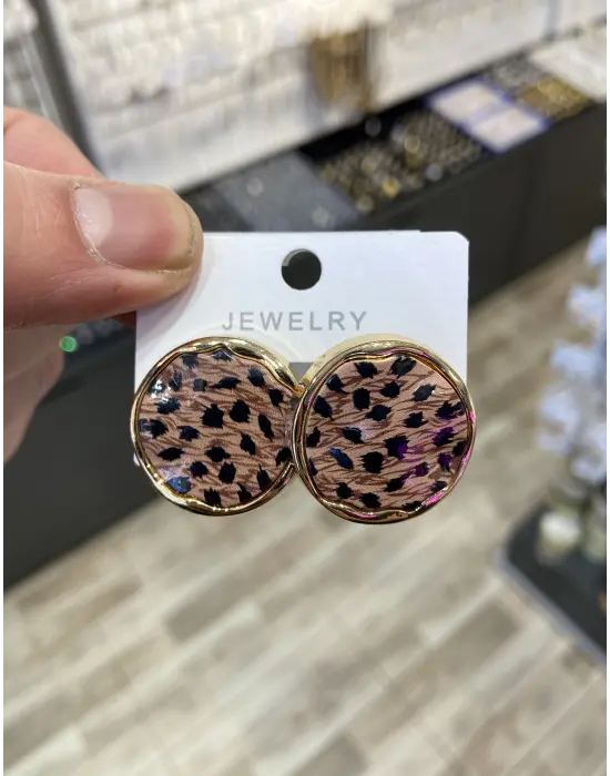 Yuvarlak Kahve Leopar Küpe Xuping Jewelry Çelik Vip Seri