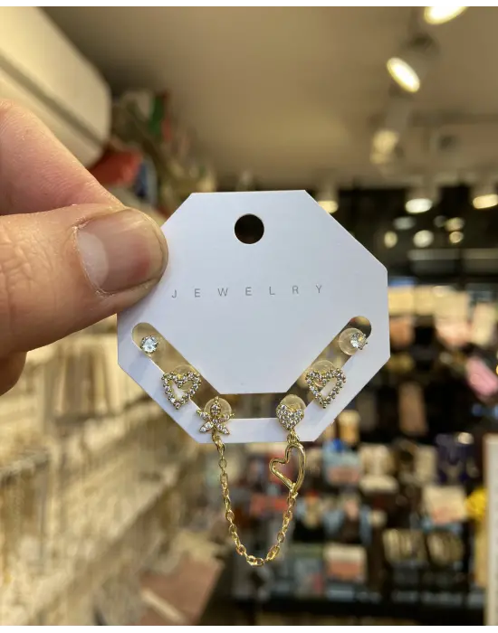 Kalpli Küpe Seti Altın Renkli 6lı Kararmaz Çelik
