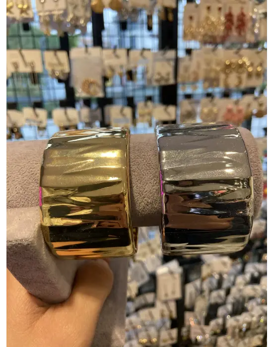 Geniş Metal Chunky Kelepçe Bileklik (Gold & Gümüş)