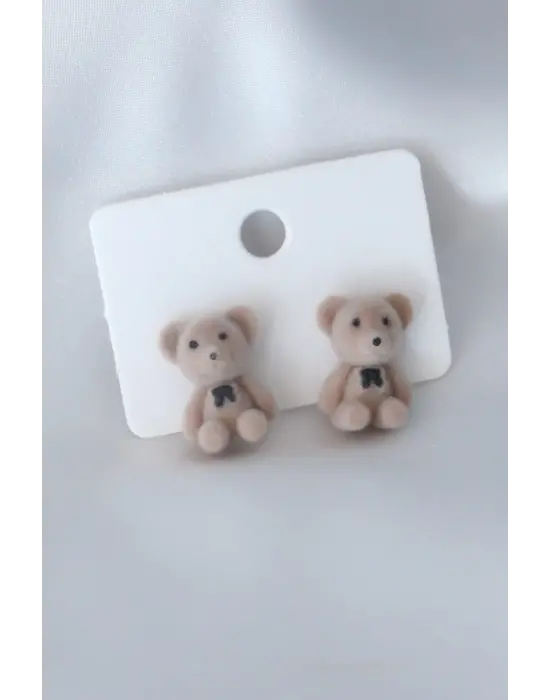 Açık Kahverengi Renk Ayıcık Figür Çelik Küpe