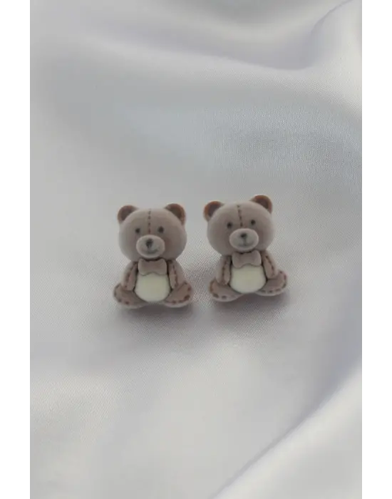 Açık Kahverengi Renk Ayıcık Teddy Kadın Küpe