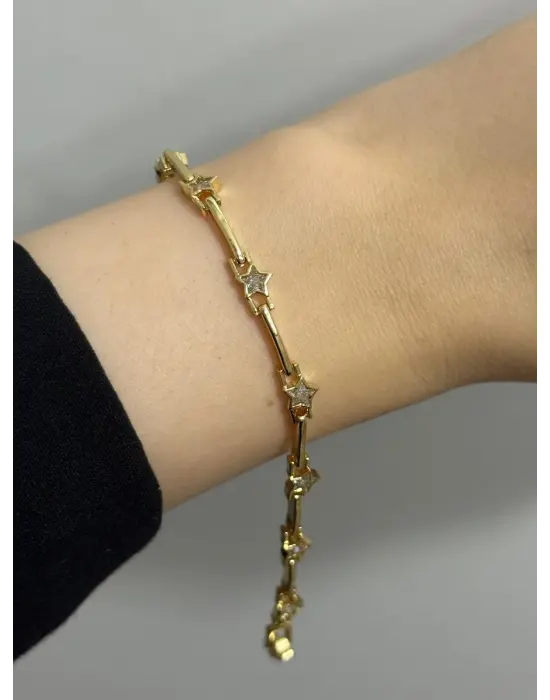 Gold Renk Çoklu Yıldız Motifli Kararmaz Çelik Kadın Bileklik