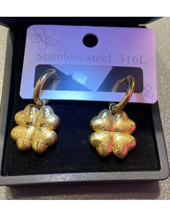 Altın Renk Dört Yapraklı Yonca Şans Küpe