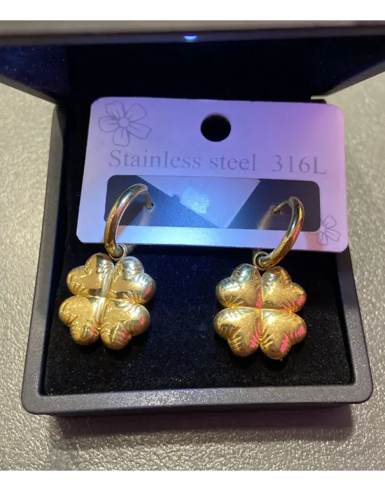 Altın Renk Dört Yapraklı Yonca Şans Küpe