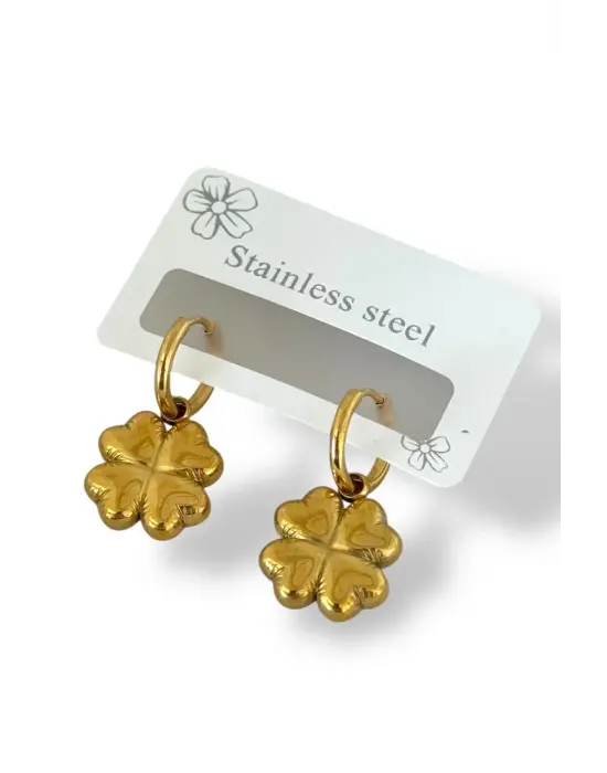 Altın Renk Dört Yapraklı Yonca Şans Küpe