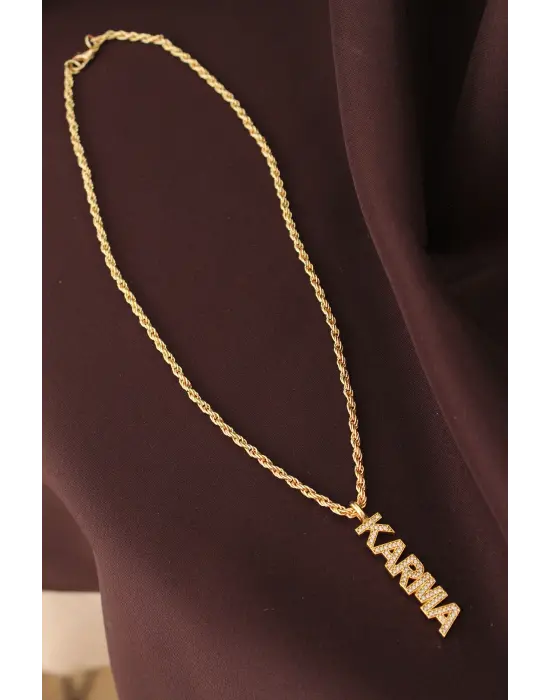 Altın Renk Zirkon Taşlı Karma Yazılı Kolye