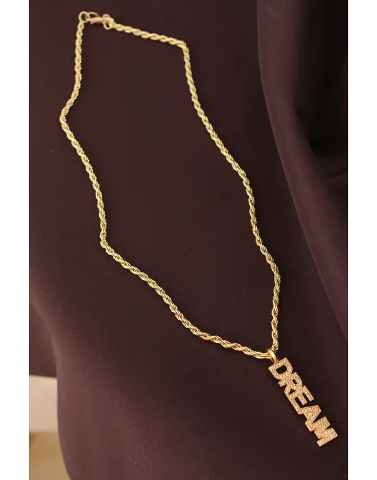 Altın Renk Zirkon Taşlı Rüya Yazılı Kolye