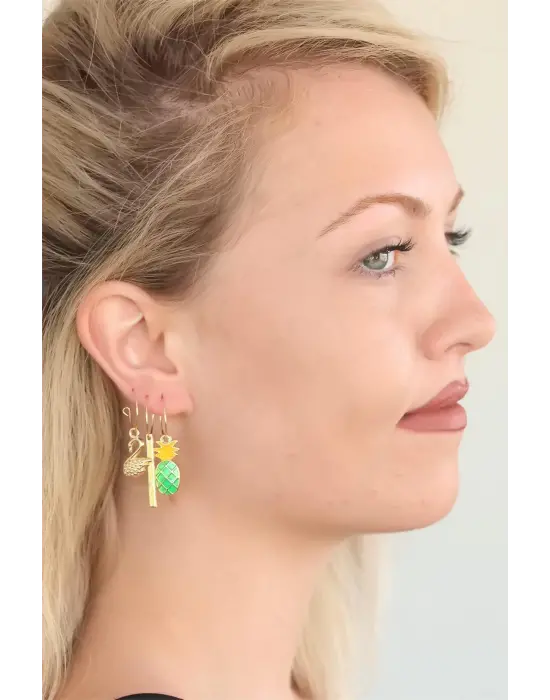 Ananaslı Üçlü Küpe Seti