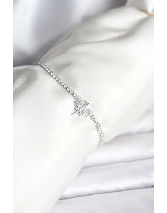 Anka Kuşu Model Zirkon Taşlı Gümüş Renk Çelik Su Yolu Kadın Bileklik