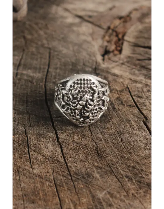 Antik Gümüş Renk Akrep İşleme Ayarlanabilir Erkek Yüzük