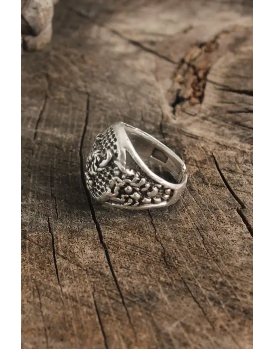 Antik Gümüş Renk Akrep İşleme Ayarlanabilir Erkek Yüzük