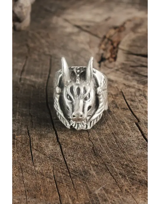 Antik Gümüş Renk Anubis Model Ayarlanabilir Erkek Yüzük