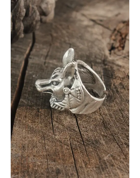 Antik Gümüş Renk Anubis Model Ayarlanabilir Erkek Yüzük