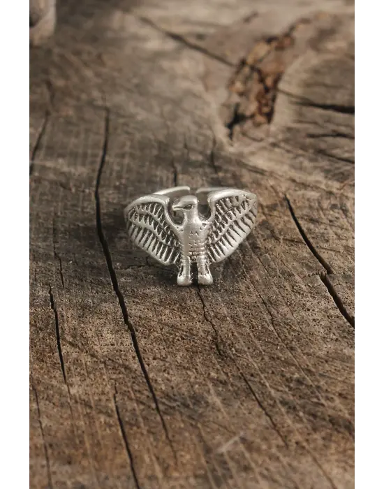 Antik Gümüş Renk Horus Model Ayarlanabilir Erkek Yüzük