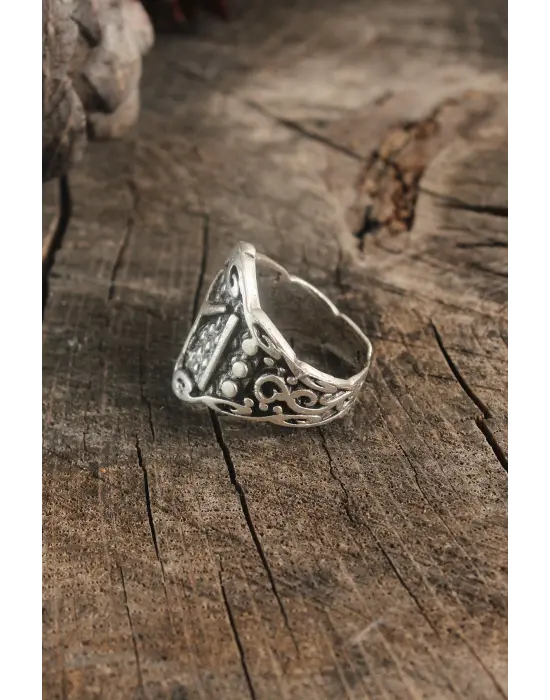 Antik Gümüş Renk IYI İşleme Ayarlanabilir Erkek Yüzük
