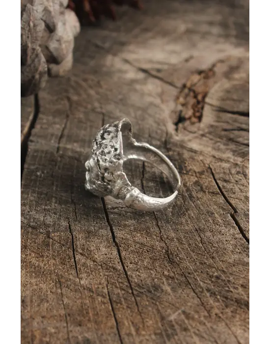 Antik Gümüş Renk Sokrates Yüzü Model Ayarlanabilir Erkek Yüzük