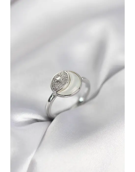 Ay Yıldız Model Gümüş Renk Zirkon Taşlı Kadın Yüzük