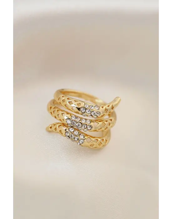 Ayarlamalı Altın Renk Metal Zirkon Taşlı Yüzük