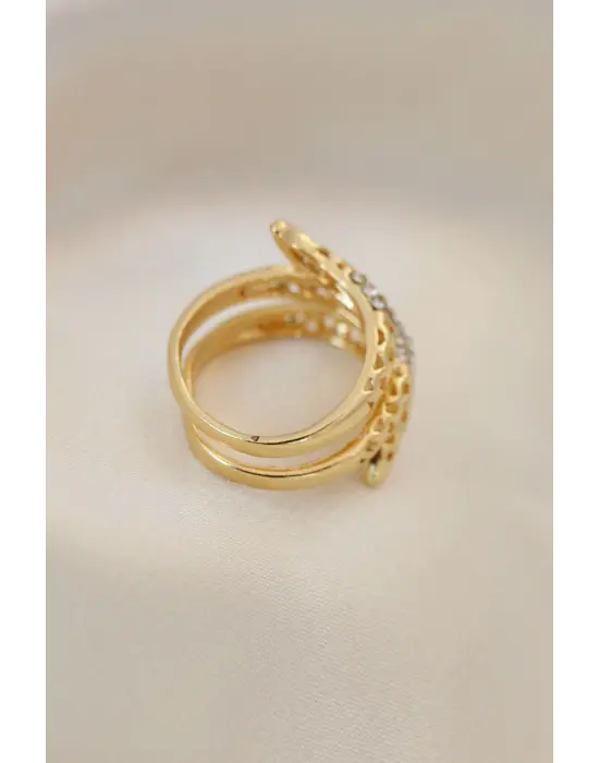 Ayarlamalı Altın Renk Metal Zirkon Taşlı Yüzük