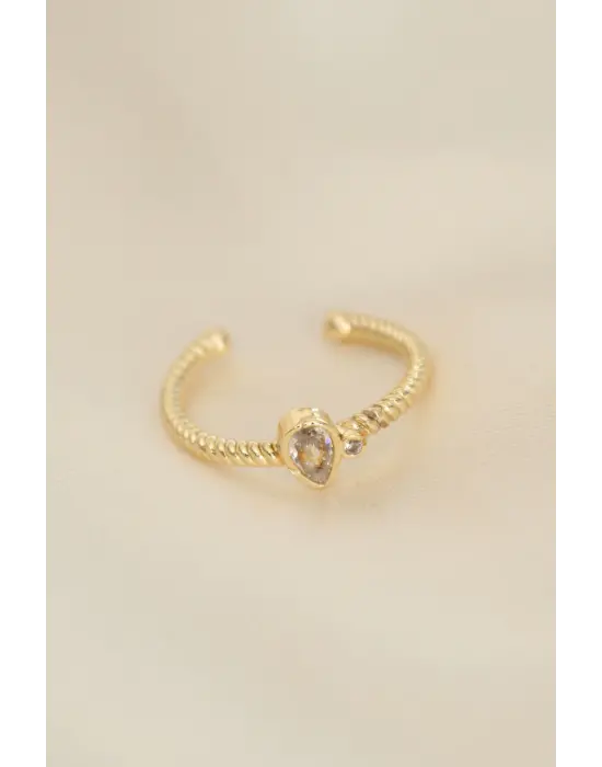 Ayarlamalı Altın Renk Zirkon Taşlı Damla Detay Yüzük